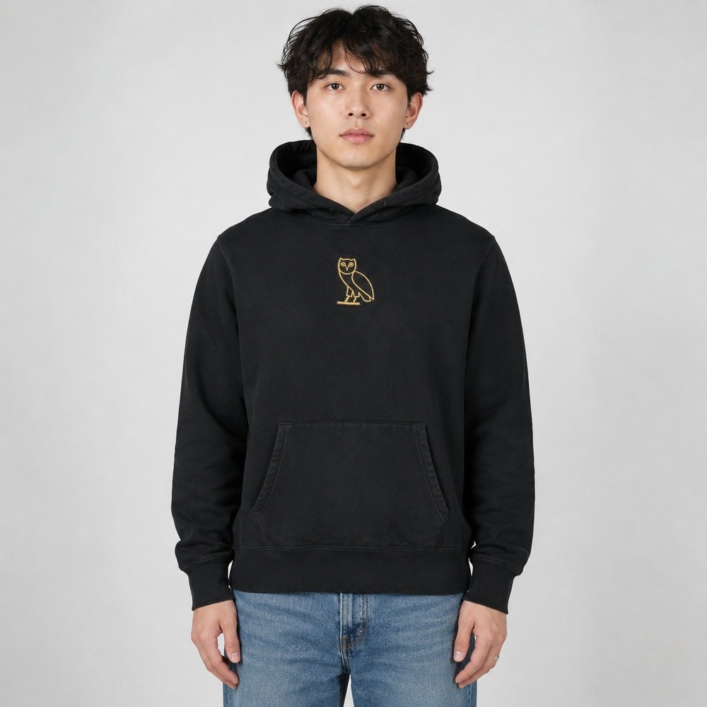 OVO October's Very Own‎ Black Hoodie Embroidered Owl Logo Pullover Size M